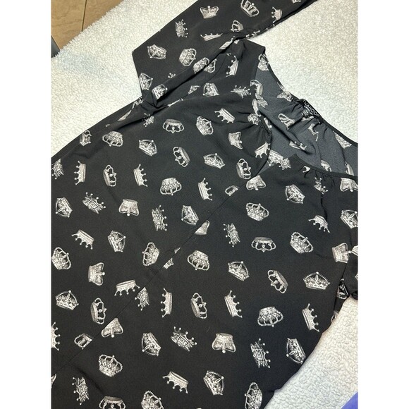 Thakoon Design Nation Top Womens Sz XS Black Crowns V Neck Long Sleeve Blouse - Picture 2 of 6